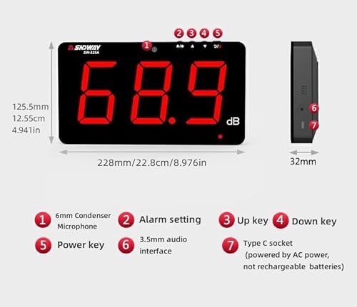 Testhelper SW-525A Sound Level Meter Tester 30-130Db Large Screen Red Lcd Display Wall Hanging Type Decibel Noise Measuring thumb #2