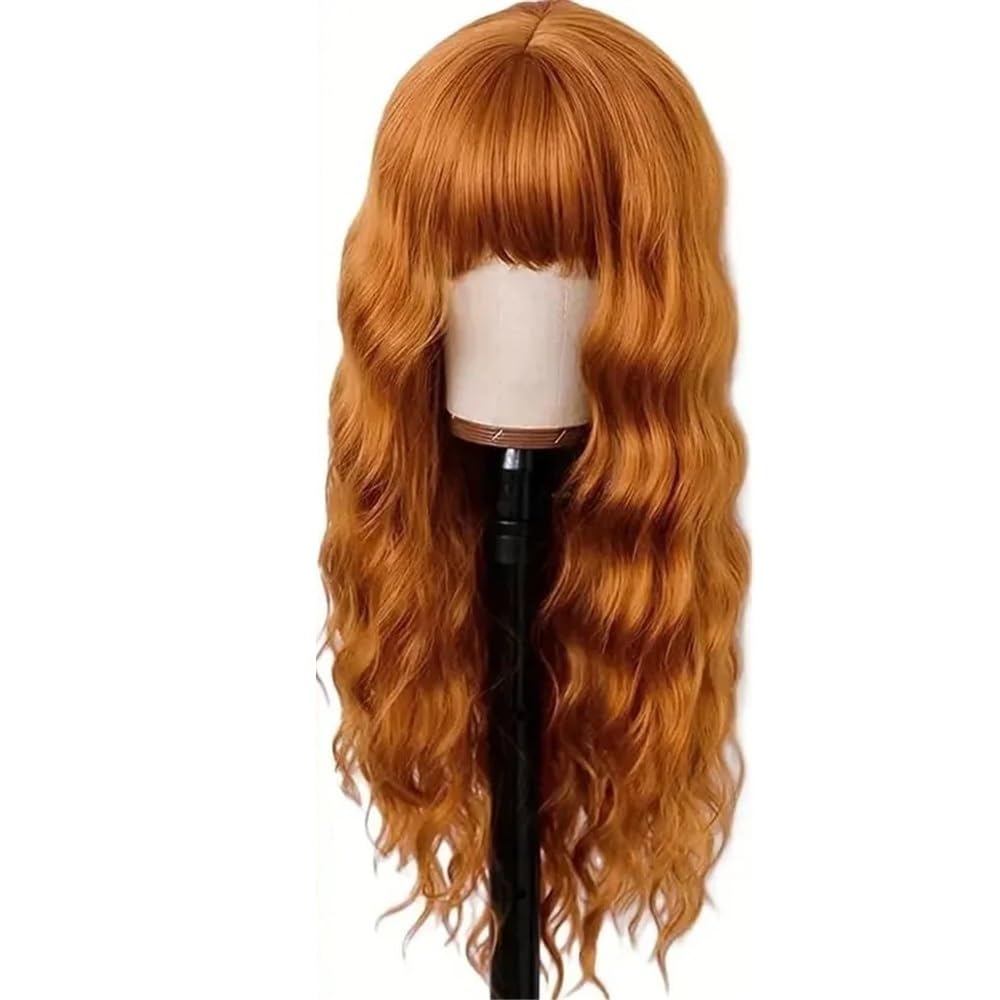 xiuling4568 Wig with Bangs for Women，Long Wavy Natural Looking Synthetic Hair Wigs for Daily Party Costume, 26 inch Hairs Extensions(Orange)