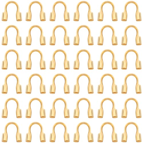 SOFPLATE 1 Box 1200Pcs Wire Guardians Gold Wire Guard Thread Protector Loop U Shape Protective Tube Brass Wires Cable Guardian for Earring Bracelet Necklace jewellery Making Supplies DIY Beading Craft