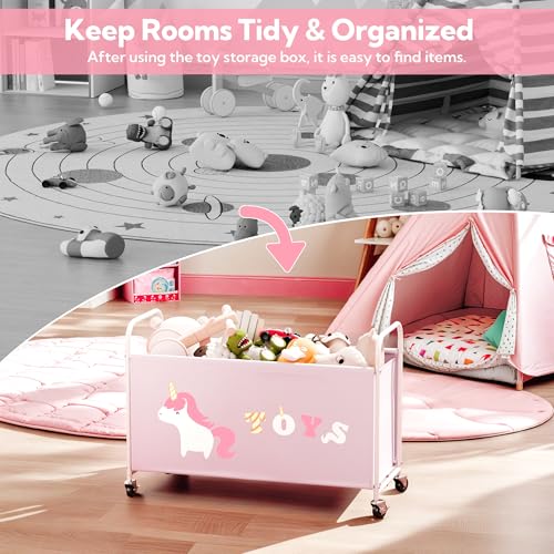 GRANNY SAYS Spielzeugkiste mit Rollen, Extra Groß Aufbewahrungsbox Kinder, Aufbewahrung Kinderzimmer Spielzeugbox, Kinderzimmer Aufbewahrung Box für Spielzeug, Spielzeugtruhe Kinderzimmer, Rosa