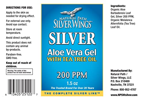 Natural Path Silver Wings Silver 200Ppm Aloe Vera Gel W/Tea Tree Oil 1.5 Oz. Skin Healing & Nourishing #TOP4