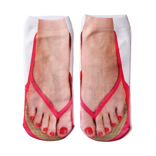 Ryshman 3D Manicure Print Funny Flip Flop Socks Low Cut Ankle Silly Sandal Socks for Women - A Gag Gift (One Size 3 Pairs)