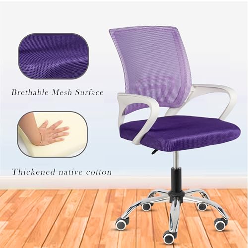Image of Casa Copenhagen Mesh Mid Back Office /Study /Computer /Revolving /Desk Chair for Work from Home -Metal Base, Height Adjustable Seat- Purple & White Handle