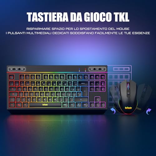 K20 TKL Tastiera Wireless Gaming,Batteria Ricaricabile con Retroilluminazione RGB Regolabile,QWERTY Layout IT compatto con 6 tasti multimediali dedicati,USB Tastiera per PC/Laptop(Nero) - Tastiera gaming - Immagine 6