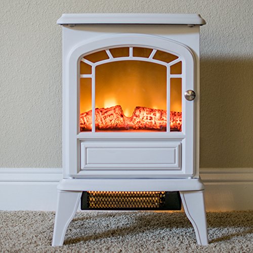 e-Flame USA Aspen Freestanding Electric Fireplace Stove - 3-D Log and Fire Effect (White)