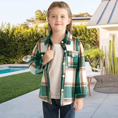 Girls Flannel Plaid Jacket Western Shirt with Pockets Button Down Top Kids Long Sleeve Collared Blouses for 4-12 Y3