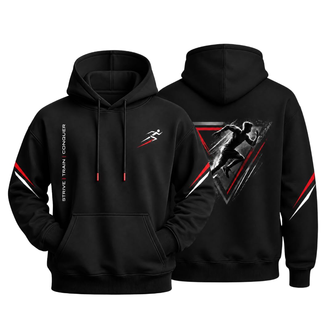 Premium Running Hoodie for Men |100% Cotton Hooded Sweatshirt | Athletic Runner Graphic Front & Back Print | Gym & Streetwear Pullover-picture-41