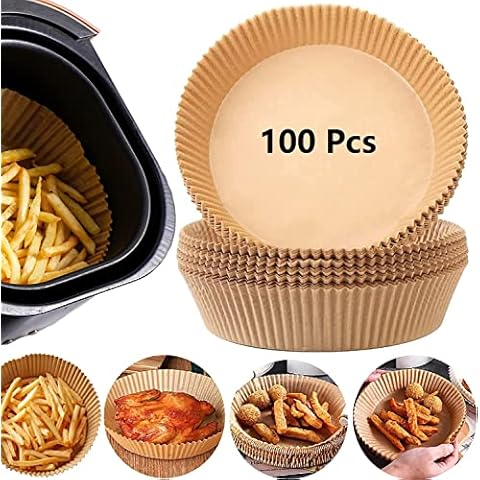 LPSSX Air Fryer Paper Liners, 100 PCS Round Air Fryer Disposable Liners,Non-Stick, Oil-Proof, Waterproof, for Baking, Frying, Grilling, Food Grade Liner for Air Fryers, Microwaves (20CM) Cover