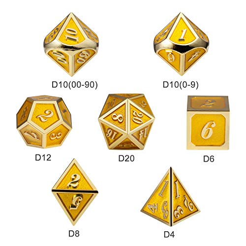 Dndnd Gold Metal Dice Set, 7 Pcs Glossy Metal Dungeons And Dragons Dice With Gift Metal Tin For Dice Collector Board Game Player #TOP4