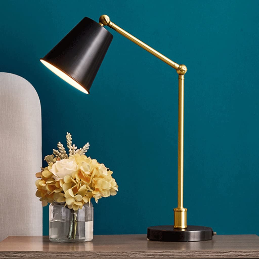 Erleuchtung Klassisch LED Tischlampe Alle Kupfer Schreibtischlampe Studienraum Warme Beleuchtung Leselampe Schlafzimmer Nacht Dekorative Tischlampe Augenpflege (Color : Black)