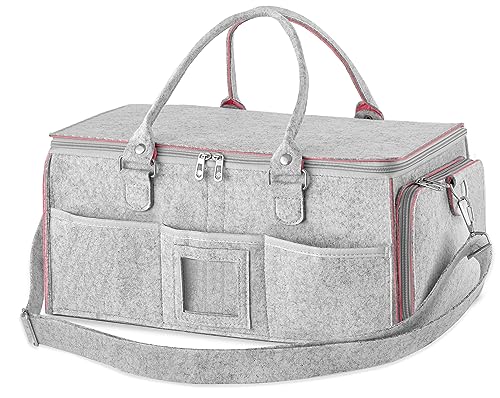 Image of HBlife Baby Diaper Caddy Organizer, Nursery Storage Bin, 16" x 10" x 7" Large Portable Basket Shower Gift Newborn Essentials Baby Registry Must Haves Items-Pink