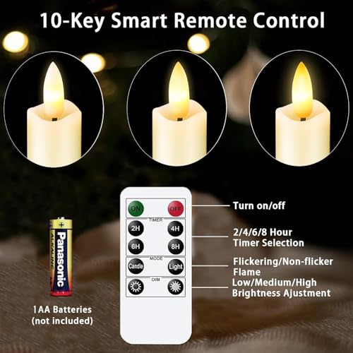 Image of KSWING Upgraded Real Wax Short LED Flameless Taper Candles with Remote, 6 PCS Ivory Candlesticks Battery Operated 3D Flickering - 6 inch Realistic Fake Candle Sticks for Home /Wedding /Fireplace Xmas Decor