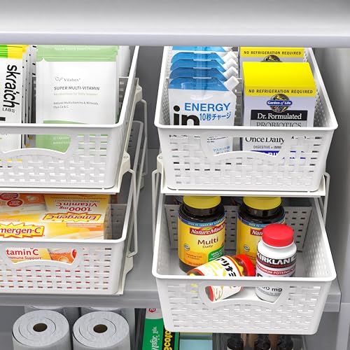 SimpleHouseware 2 Tier Bathroom Organizer Tray Pull-Out Sliding Drawer/Under-Sink Storage, White - Image 3