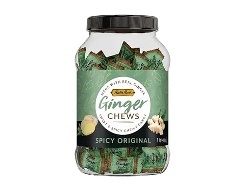 Bali's Best Ginger Chews, sabor original picante, frasco de 1 libra, caramelo suave envuelto individualmente, hecho con jengibre 100% real, apoyo