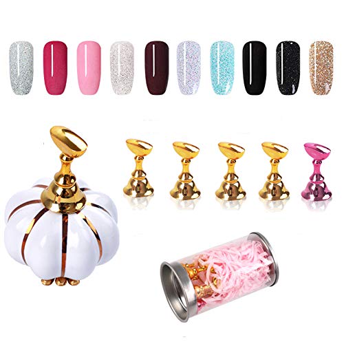 Nail Art Tips Holder Practice Display Stand, Pumpkin Nail Art Holder, Chessboard Nail Art Display Tools Set for Nail Art Salon DIY Practice (White)
