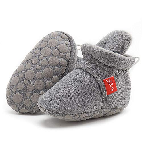 Isbasic Newborn Infant Baby Boys Girls Warm Cozy Cotton Winter Booties Toddler Non-Slip Soft Sole Slippers Socks Crib Shoes(M1921 Rope Dark Grey,1)