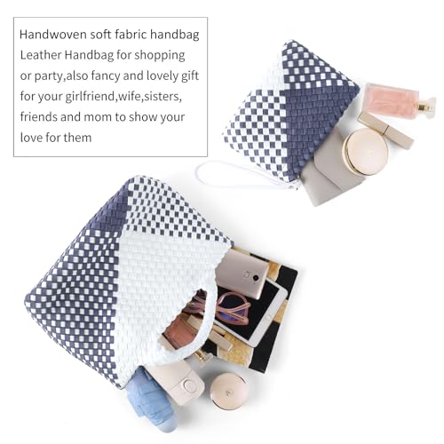 Image of Woven Bag for Women, Neoprene Tote Bag Summer Beach Handbag Purse Retro Handmade Travel Shoulder Bag Set