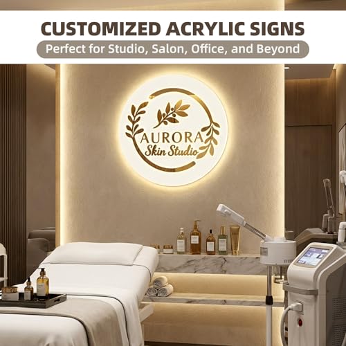 Image of Custom Acrylic Sign Backlit Signage, Personalized 3D Laser Cut Business Logo with LED Neon Backlight, Wall Decor for Storefront Salon Office Studio Coffee Shop Adjustable Brightness