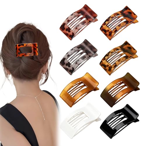Leopard 8 Pack French Flat Hair Clips for Women, Matte Non-Slip Barrettes, Lightweight Strong Hold Hair Accessories for Thick & Thin Hair, All-Day Comfort Styling Claw Clip Alternative
