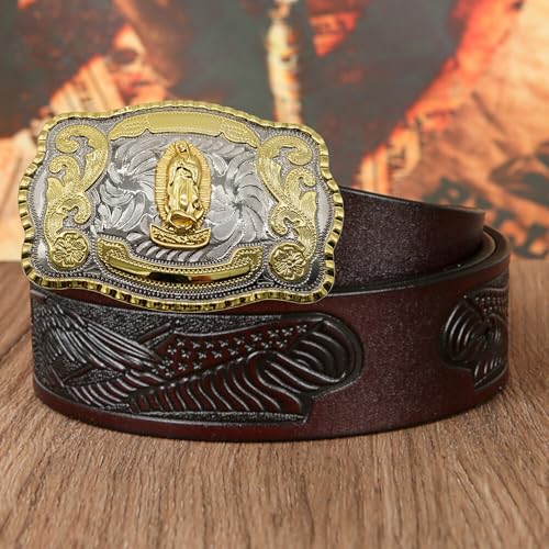 Image of WMG Western St Jude Belt Buckle Gold Silver Saint Jude San Judas Cowboy Buckle Hebilla Vaquero Rodeo