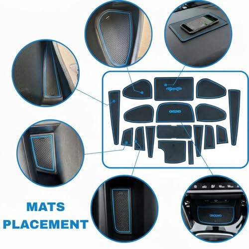 Image of Car Drome | Door Cup Bottle Mat Set for Kia Seltos Facelift 2023 to 2025 | Premium Non Slip Soft Rubber Inserts | Custom Fit 17 Pieces | Blue Trim Interior Car Accessories | Dustproof Washable