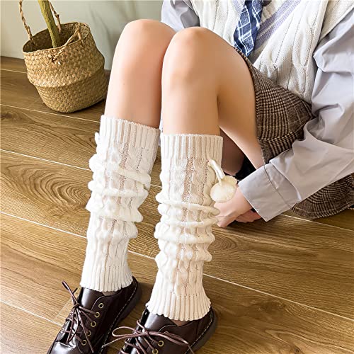 Lebaley Women Japanese Style Kawaii Leg Warmers Wool Ball Knit Long Leg Warmers Loose High Socks #TOP4