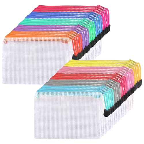 40 Stück Dokumententasche A6 Bunte Dokumentenmappe mit Reißverschluss Wasserdicht Mesh Dokumententaschen für Papier Quittungen Datei (40PCS