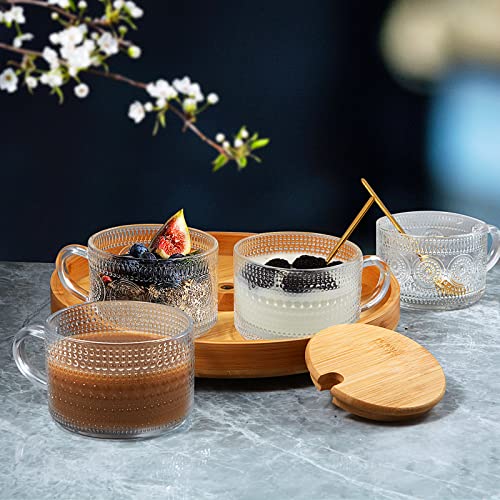 Vozoka Vintage Glass Coffee Mugs, 14Oz Set Of 4 Coffee Mug Set, Latte Mugs, Coffee Bar Accessories, Iced Coffee Glasses, Ideal For Cappuccino, Latte, Cereal, Yogurt, Milk, Hot Or Cold Beverages, Gifts #TOP2