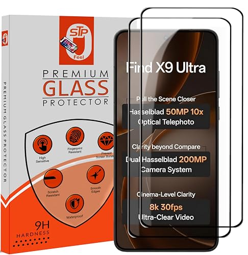 Image of STP FEEL Premium HD+ Tempered Glass Screen Protector Guard Compatible For Oppo Find X9 Ultra 5G (Ultrasonic Fingerprint Supported) (6.82 Inch, Pack of 2) | Edge to Edge Coverage