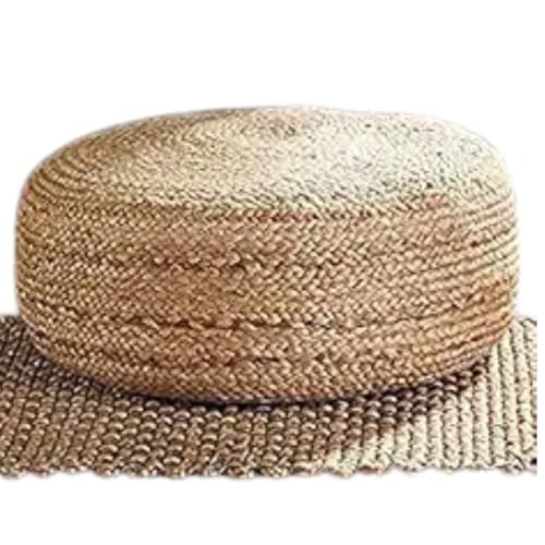 Image of Cotton Dori Ottoman Pouf for Seating|Cotton Dori Pouffe for Footrest Filled with Bean Balls|Ottoman Pouf Stools for Living Roombedroom, 50D x 50W x 25H Centimeters Beige