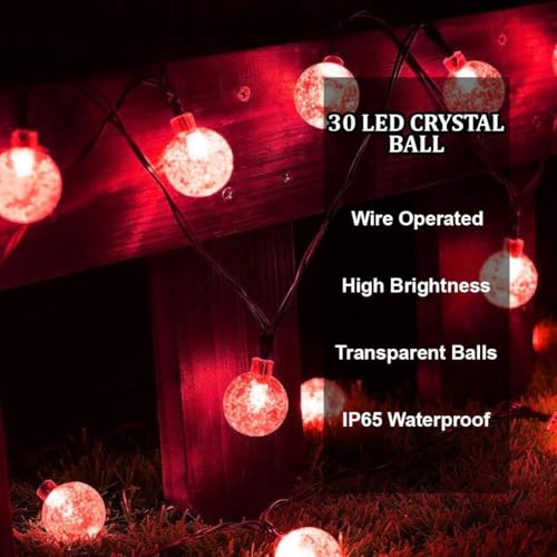 Image of fizzytech Crystal Ball String Lights - 30 LED, 6 Meter Decorative Fairy Lights for Bedroom, Living Room, Diwali, Christmas, Wedding, Party & Home Decoration (Red)