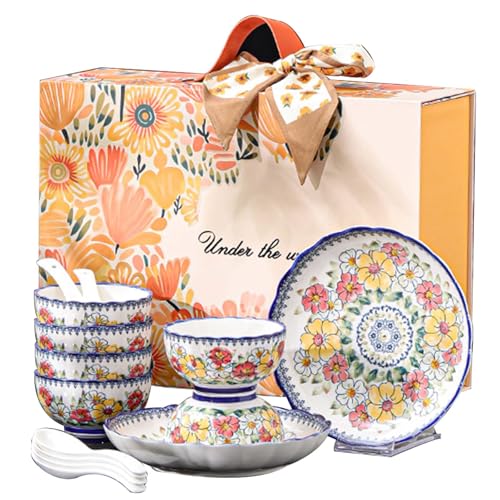 Sunny Garden Floral Dinner Set Beautiful Plates and Tableware Exquisite Gift Packaging High Aesthetic Value for Gifting Microwave & Dishwasher Safe