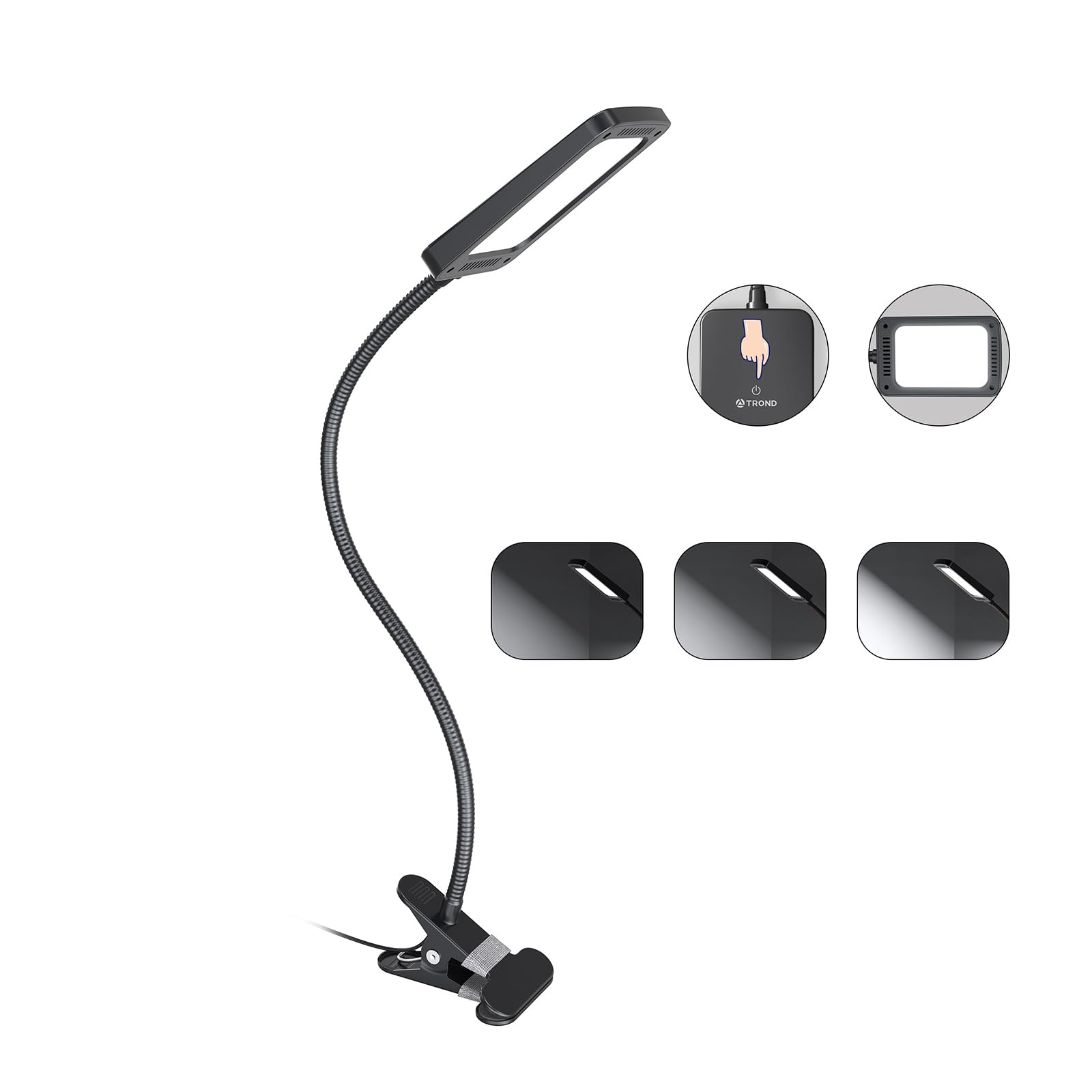 TROND LED Desk Lamp with Clamp, 1000LM Super Bright 3-Level Dimmable Desk Light 6000K Daylight, Extra-Long Flexible Gooseneck Clip on Light, Eye-Care Clamp Lamp for Painting, Workbench,Reading, Sewing