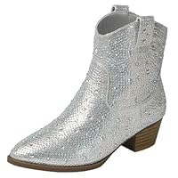 TruFox Kids Diamante Western Cowboy Boots, silver, 2 UK