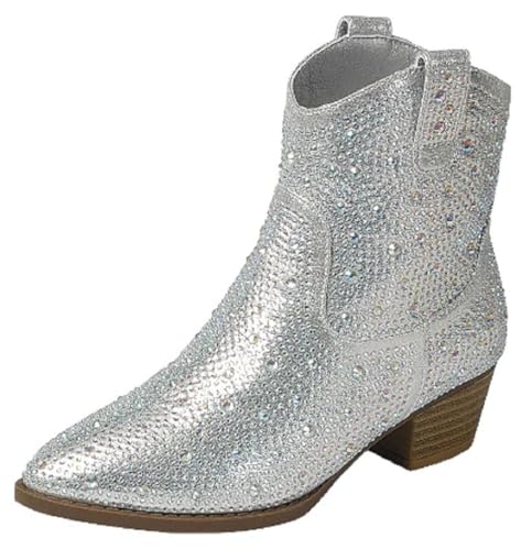 TruFox Girls Cowgirl Cowboy Rhinestone Boots Ankle Low Heel Dress Kids Booties