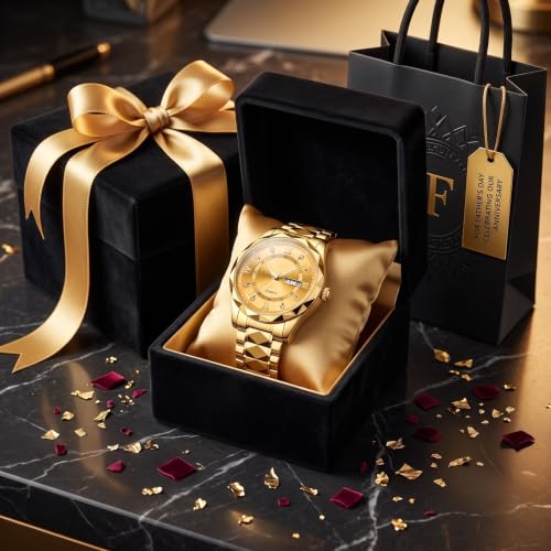Image of GOLDENIZE FASHION Luxury Analog Roman Numeral Date Display Diamond Pattern Classics Stainless Steel Wrist Watch for Men