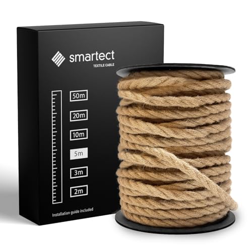 smartect Cavo Elettrico Tessile intrecciato Juta, 5 Metri Filo Elettrico Vintage, Tripolare (3 x 0.75mm²) Cavo Elettrico Rivestito in Tessuto per Fai da Te