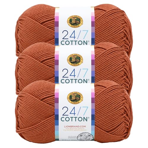 Image of Lion Brand Yarn, 24 /7 Cotton Yarn, Heatwave, Orange, 3 Pack | Light Worsted 100% Mercerized Cotton Yarn for Crochet, Knitting, Craft, 185 Yards of Natural Fiber for Tees, Bags, Dishcloths