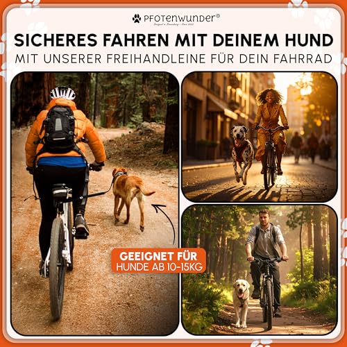 PFOTENWUNDER® Fahrradleine Hund, Hunde-Fahrradleine + 1 elastische Hundeleine & 1 Trainingsbuch, extra Dicke 6mm-Leine | Abstandhalter Fahrradhalter aus hochwertige Karbonfasern mit Stoßdämpfern