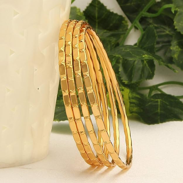 Image of CUTE GOLD 1 Gram Gold Plated Copper Traditional Plain Bangle Set for Women & Girls