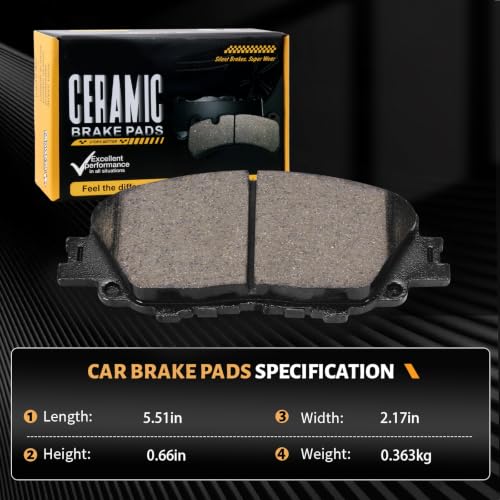 Image of D2176 Front Ceramic Brake Pads Kit Fit For Toyota Corolla 2019-2025, For Toyota Prius 2023-2025, For Toyota Prius Prime 2020-2022