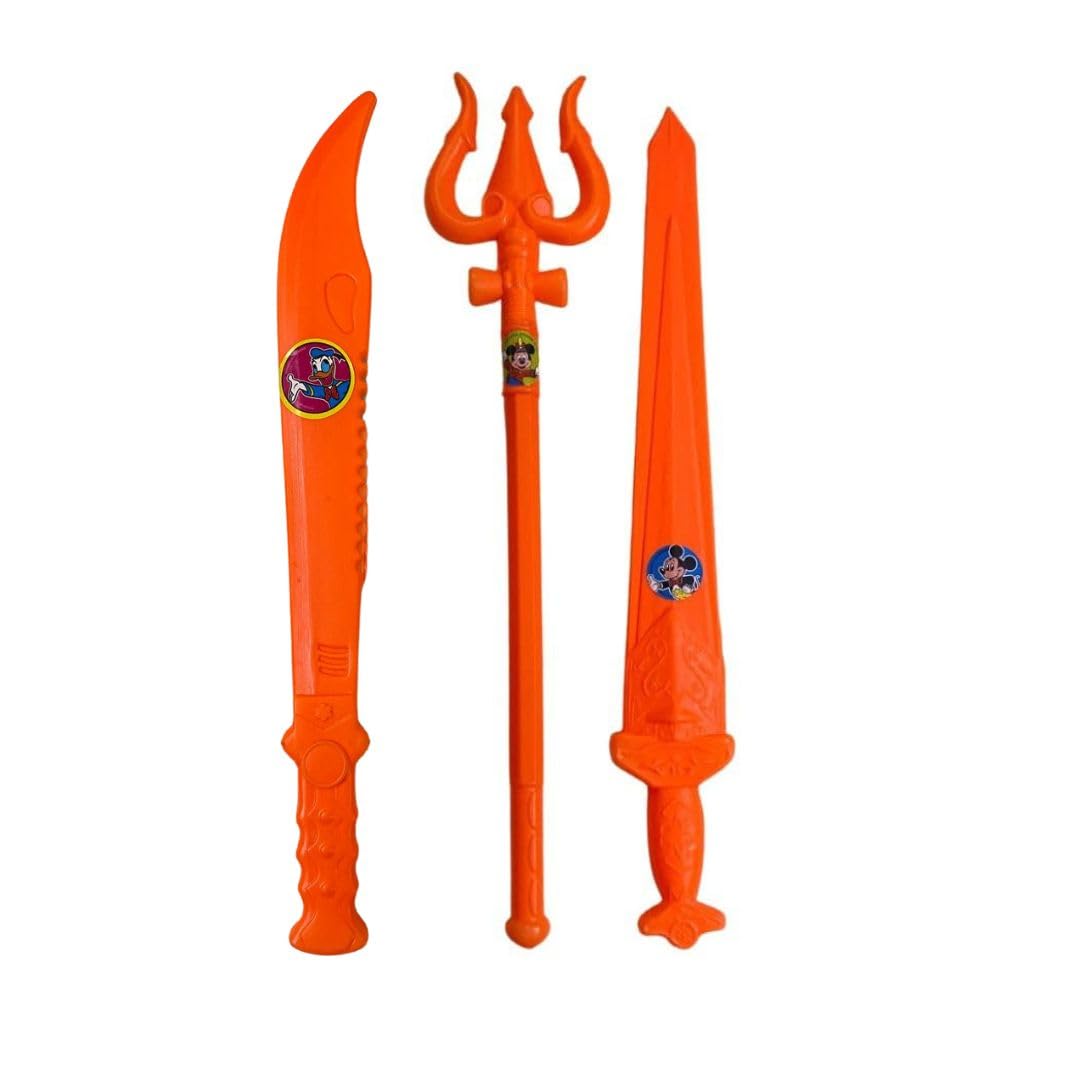 Prapti Mart Plastic 1 Pcs Khanjar, 1 Pcs Sword and 1 Pcs Shiv Trishul Toy for Kids | Weapon Role Play Toy | Action Figure Toy | Orange Color (52 CM) - Combo (B0CV7WF1GY) Amazon Price History, Amazon Price Tracker