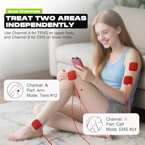 Image of TENS Unit Muscle Stimulator with Color Display,Dual Channel TENS EMS Machine with Customizable Frequency&Pulse Width,36 Modes,20 Intensity Levels,Rechargeable Pain Relief Device-Red(Button Layout B)