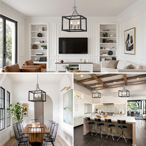 Image of Black Chandelier, 3-Light Farmhouse Chandelier for Entryway, Ceiling Light Fixture, E26 Rustic Hanging Pendant light, Industrial Modern Chandelier for Dining Room Entryway Kitchen Island Foyer Bedroom