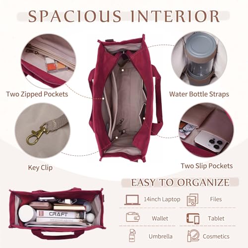 Image of VASCHY Canvas Tote bag, Casual Reusable Work Totes for Women Teachers with Zippers Pockets Crossbody Shoulder Bag Purse