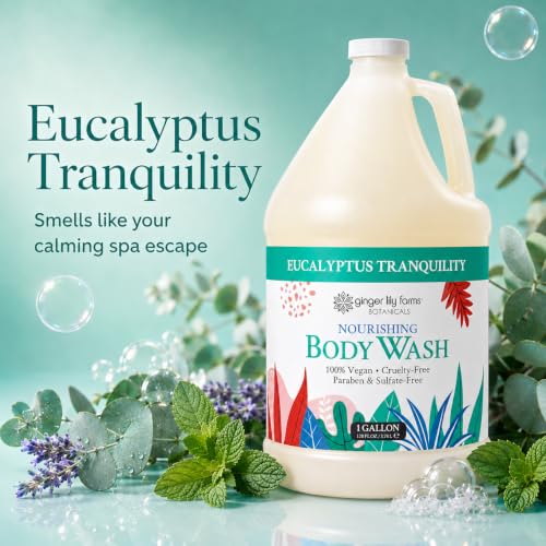 Image of Ginger Lily Farms Botanicals Body Wash, 128oz, Eucalyptus Tranquility | 100% Vegan & Cruelty-Free | Nourishing Bath & Shower Gel for All Skin Types | Refill Size