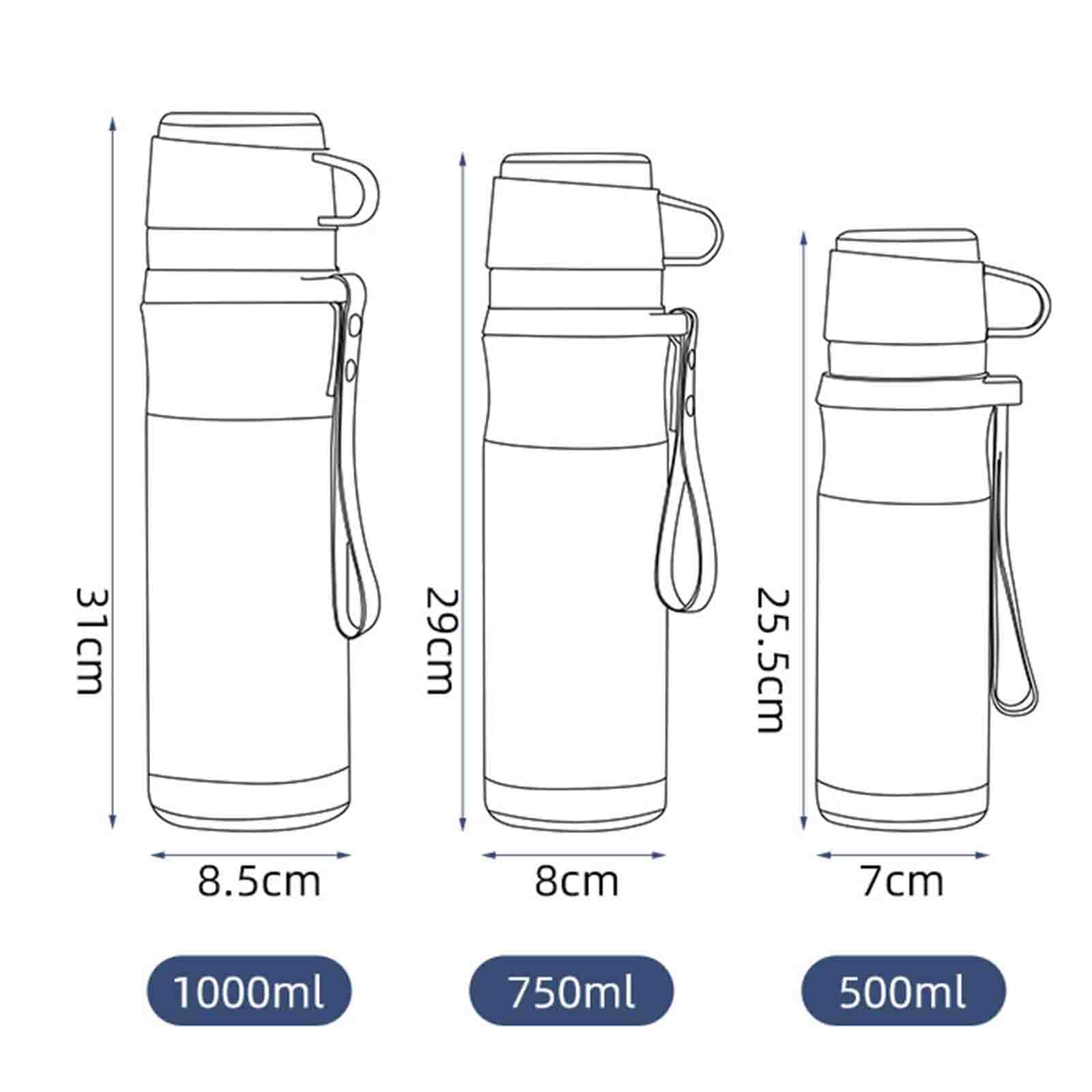 JUSHZ Sport Wasserflasche Water Bottle Wasser Flasche Thermoskanne Mit Becher Thermosflasche Thermobecher Thermosflaschen Isolierflasche 1 Liter Auslaufsicher Edelstahl Auto Geschenk (1000ml,Black)