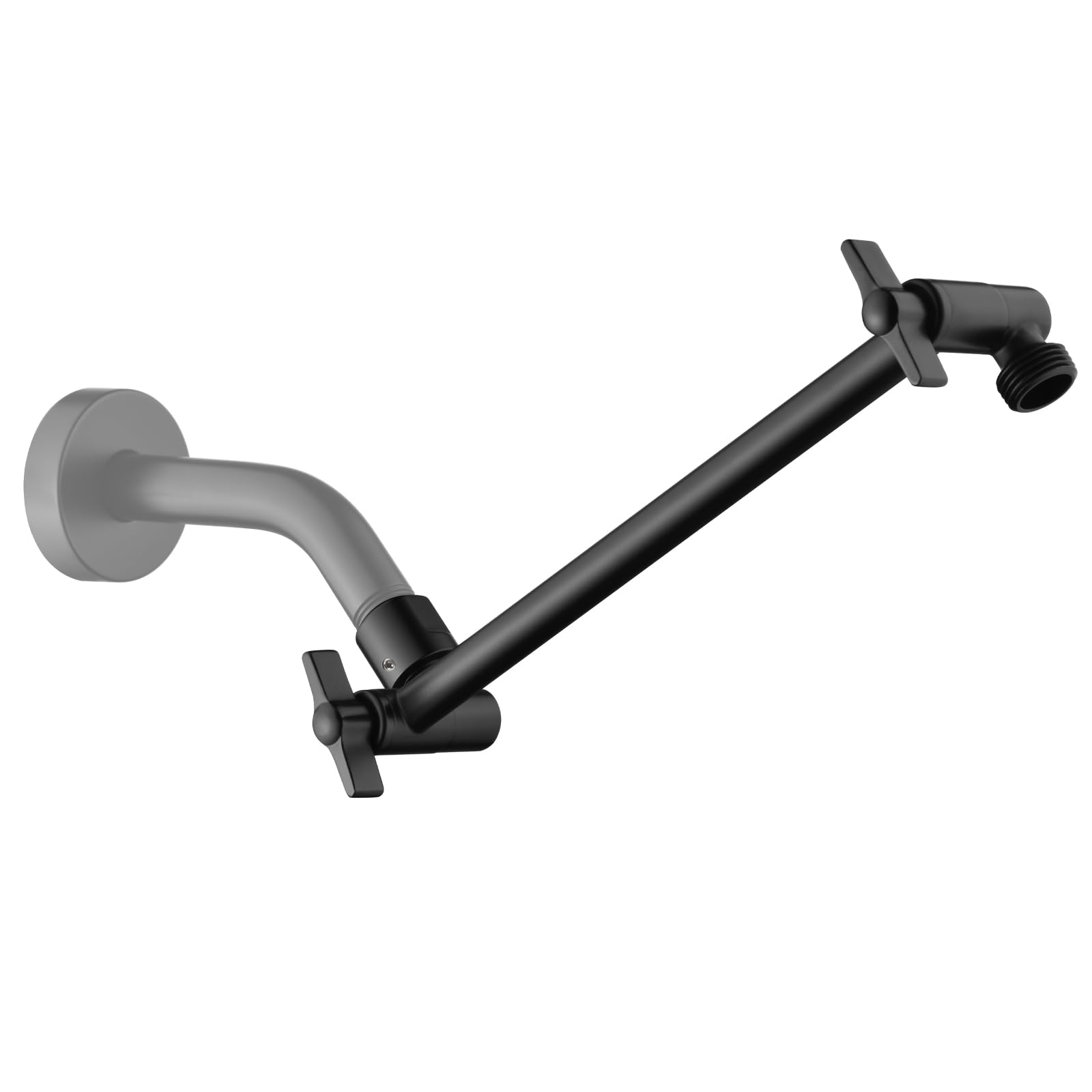 BRIGHT SHOWERS Shower Head Extension Arm with Locking Nut,Solid Brass 10 Inch Universal Shower Arm Extender for Rain and Handheld Showerhead, Height &amp; Angle Adjustable, Matte Black