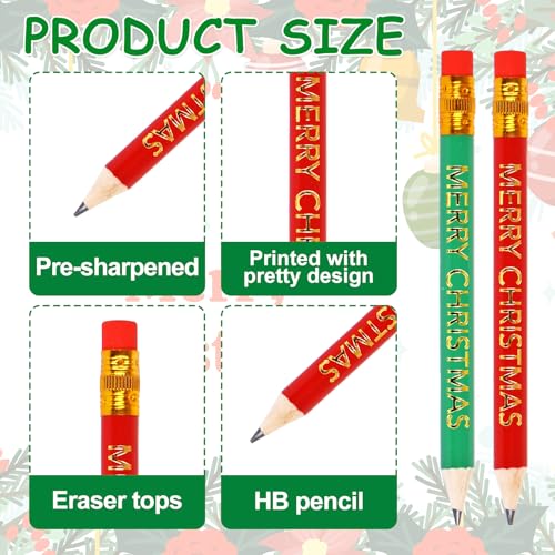 Whaline 50 Pcs Lápices Cortos Navideños con Goma miniatura 2