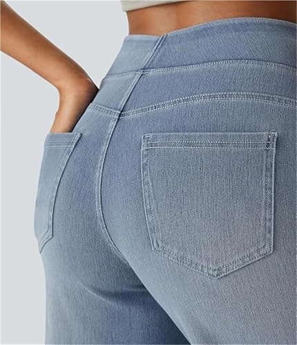Grevela Pull Up Jeans Women's Stretch High Waist Wide Leg Fit Pocket Straight Loose Jeans4